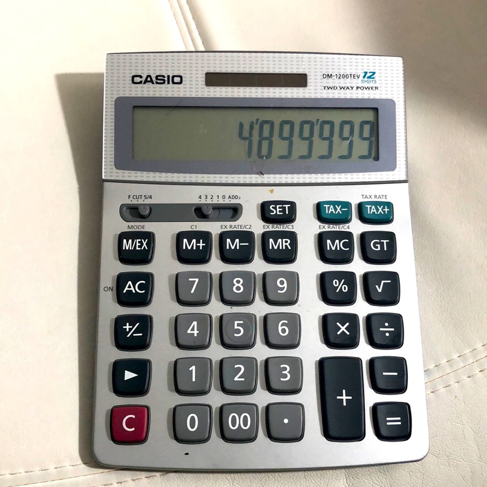Casio DM-1200TEV Two Way Power Tax & Exchange Calculator 12 Digits Large Buttons